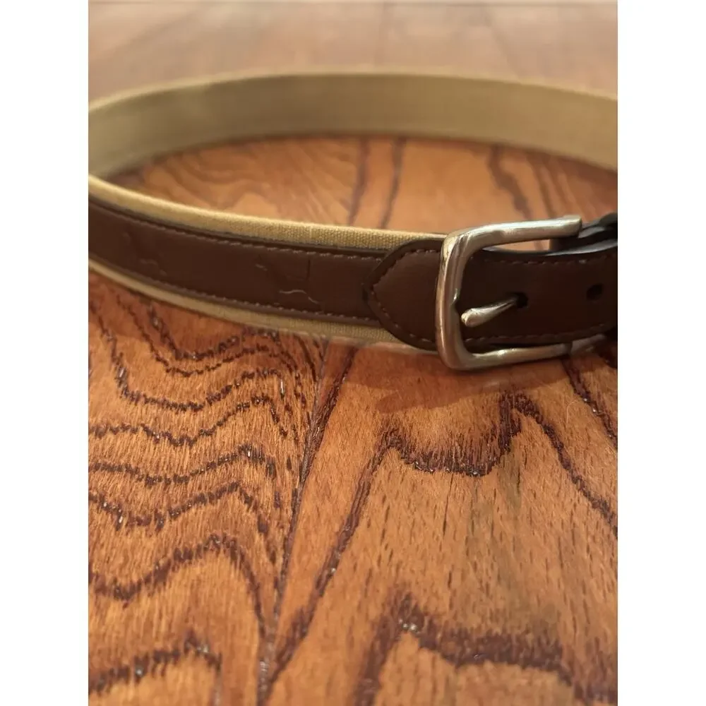 Belt Boys Large 30-32 Men's Small Khaki Brown Silver Tone Buckle Dogs Stamped